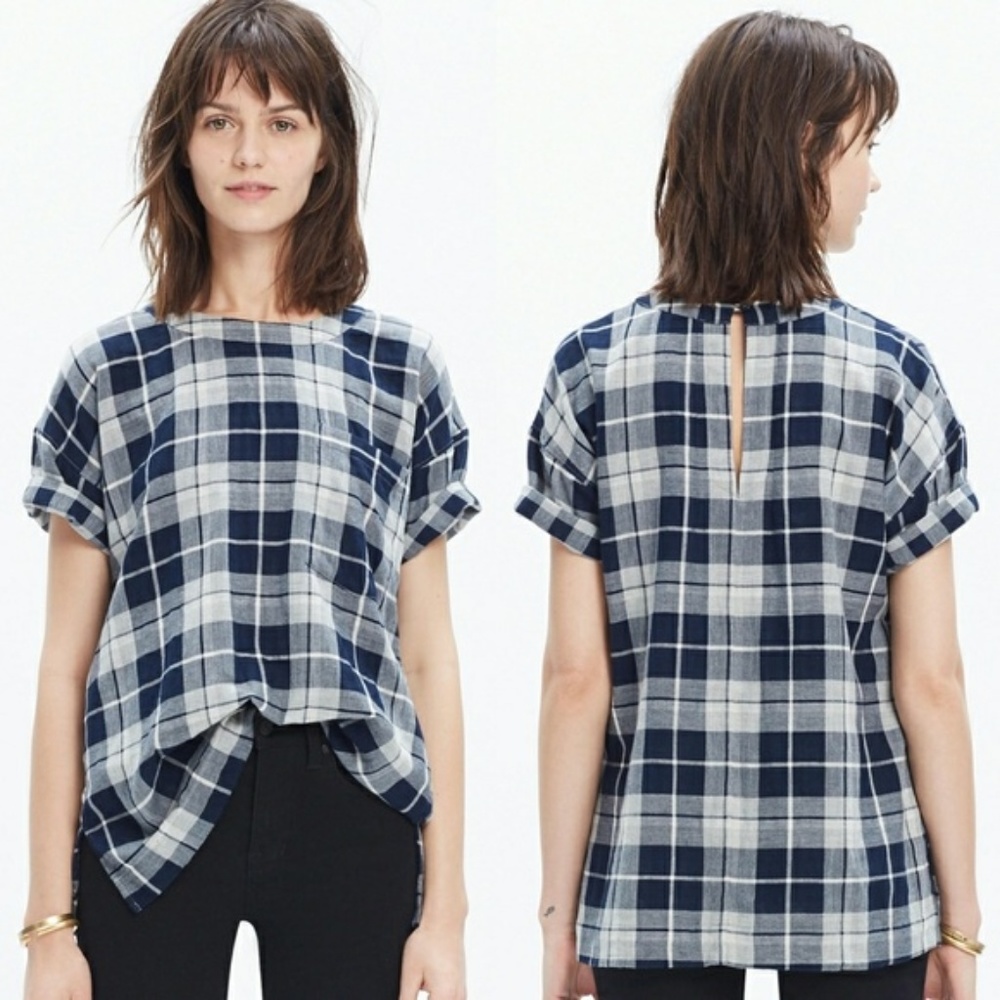 Madewell Bon Vivant Tee in Blue Gray Plaid EEUC